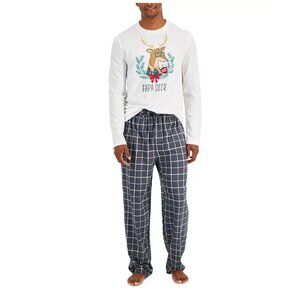 Family Pajamas Men's 2-Piece Pajama Set, Papa Deer Gray Plaid, Small